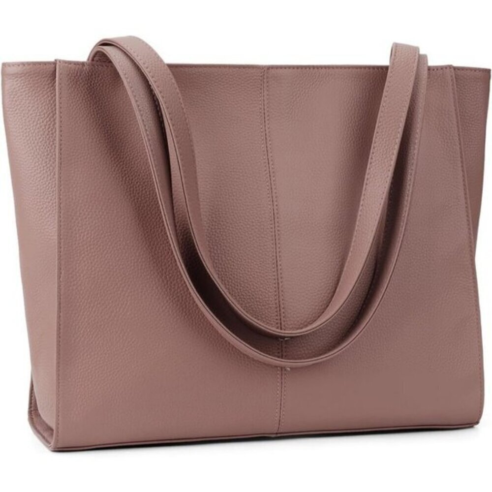 ⚡Women Pink Genuine Leather Work Leather Shoulder Laptop Compartment Handbag